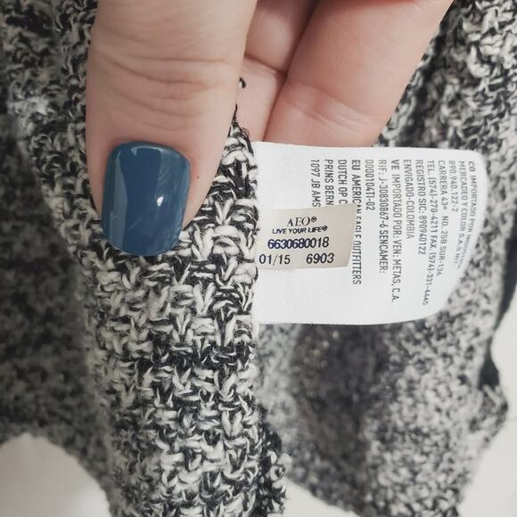 American Eagle Outfitters | Open Front Contrast Trim Soft Marled Cardigan - Picture 8 of 8